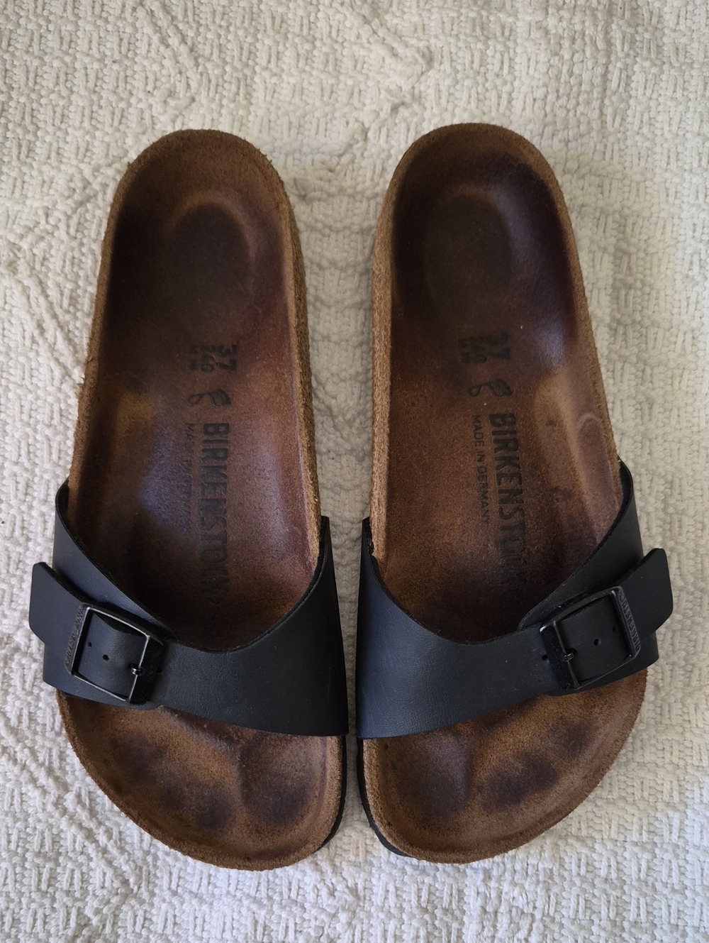 Birkenstock Madrid Black Birko-Flor Single Strap Slide Sandals 37 / US 6-6.5